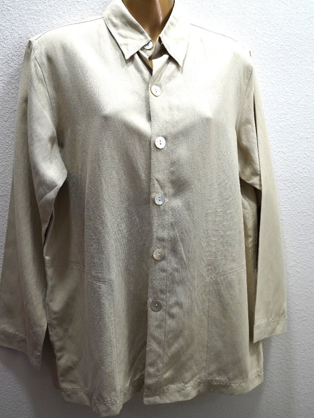 Chico's Design Vintage Big Side Pocket Silk Linen Blouse /Jacket size 1